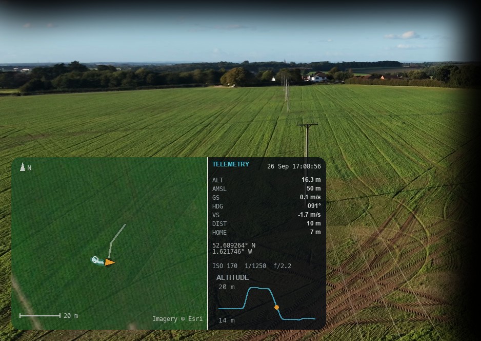 A flight video with the map and telematics added